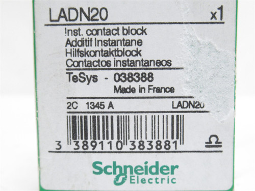 Schneider LADN20; Auxiliary Contact Block; 10A; 600VAC 2-NO
