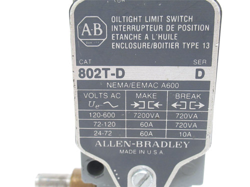 Allen-Bradley 802T-D; Limit Switch; 10A; 600VAC