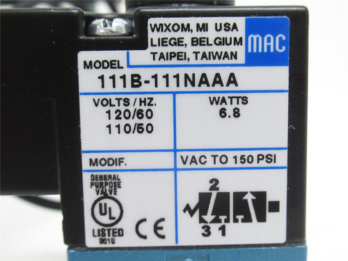MAC 1118-111NA; Solenoid Valve; 1/8NPT; 110/120VAC