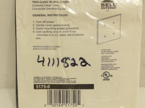 Bell 5175-0; Blank; Weatherproof Cover; 2-Gang