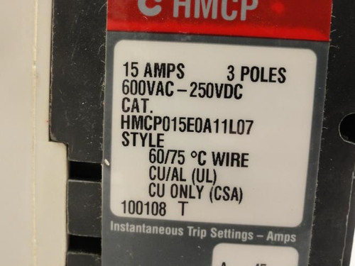Cutler-Hammer HMCP015E0A11L07; Motor Circuit Protector; 15A