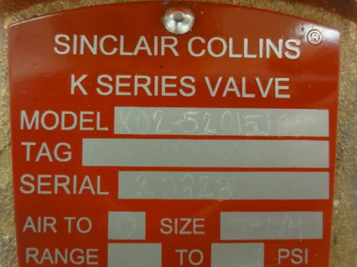 Parker K02-52015J00; Air Actuated Valve 1-1/4 NPT 250Psi