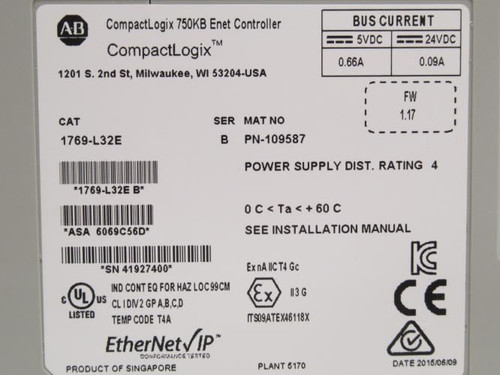 Allen-Bradley 1769-L32E; CompactLogix 750KB Controller
