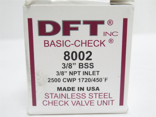 DFT 8002; In-Line Check Valve SS; 3/8FNPT x 1MNPT;  0-2500PSI