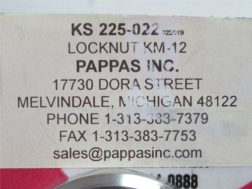 Pappas Inc KS 225-022; Locknut KM-12