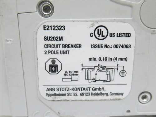 ABB SU202M-K10; Circuit Breaker 10A; 2P; 277/480VAC; DIN Rail