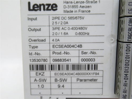 Lenze ECSEA004C4B; Servo Axis Module; Overload: 4A