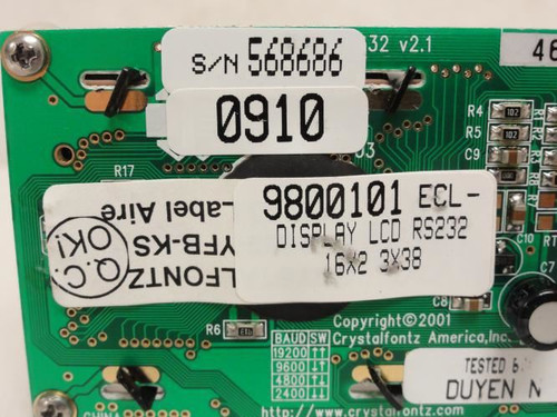 Label Aire 9800101 ECL; Display Card W/Faceplate 16x2 3x38