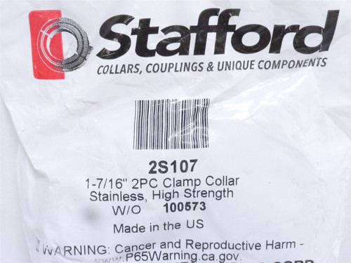 Stafford 2S107; Two Piece Split Clamp Collar; SS; 1-7/16"ID