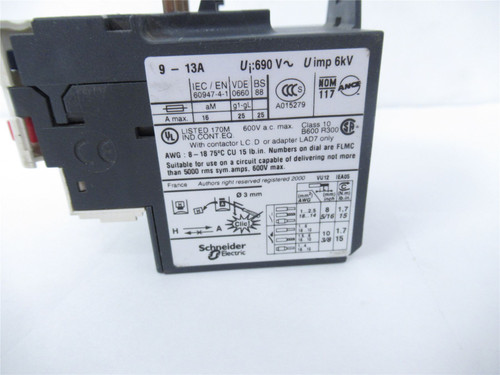Schneider LRD16; Thermal Overload Relay  9-13AMP 690VAC 3-P