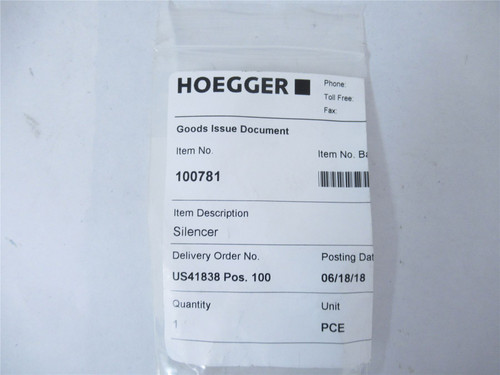 Hoegger 100781; Pneumatic Silencer 1/2" G