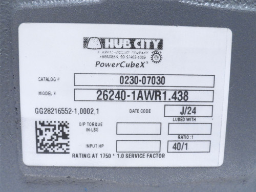 Hub-City 0230-07030; Gear Reducer 40:1 Ratio 26240-1AWR1.438