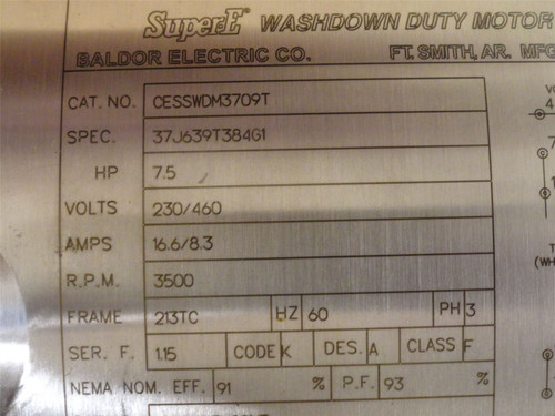 Baldor CESSWDM3709T; AC Motor SS 7-1/2HP 230/460V 3600RPM
