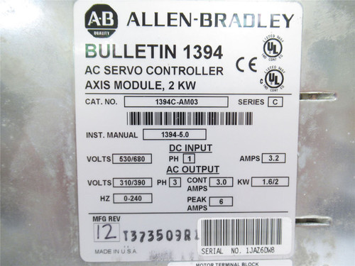 Allen-Bradley 1394C-AM03; Servo Axis Drive Module; 530/680VDC In