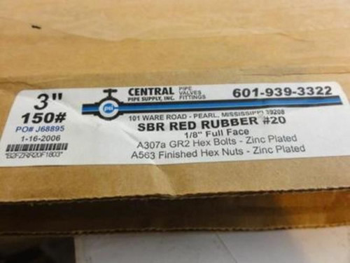 Central Pipe 3" 150#; SBR Red Rubber # 20 Pipe Kit 1/8" Full Face; 3" NPS