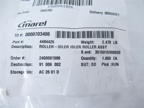 Marel 4484425; Idler Roller Assembly