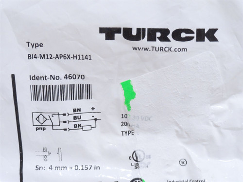 Turck BI4-M12-AP6X-H1141; Prox Sensor 46070; 10-30VDC