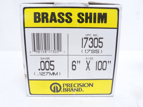 Precision 17305; Brass Shim Stock .005"/ .127mm 6"W x 100"L