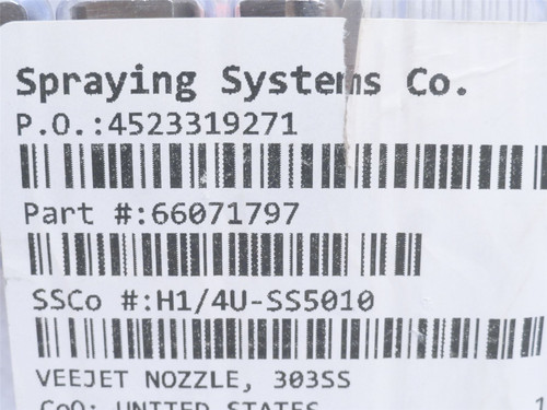 Spraying Systems H1/4U-SS5010; Flat Spray Nozzle; SS;. 1/4NPT