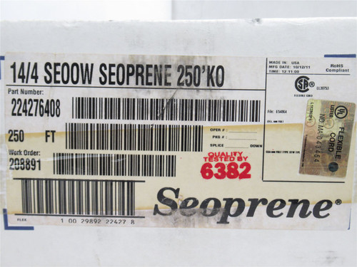 CCI 224276408; SEOOW Seoprene Cable; Black; 14/4; 250' Roll