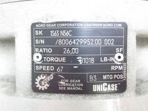 Nord 1S63-N56C; Gear Reducer; RA; 26:1 Ratio; 67RPM