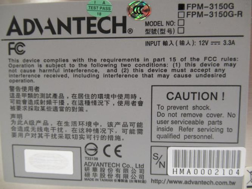 Advantech FPM-3150G; Flat Panel Monitor 15"; VGA; 12VDC; W/Cable