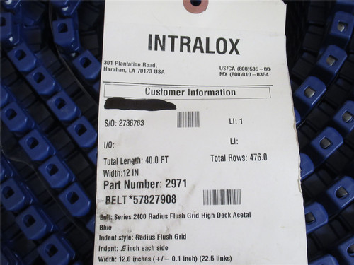 Intralox 57827908; Conveyor Belt S2400; 12" Wide x 18.5' Long