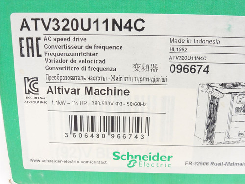 Schneider ATV320U11N4C; AC Drive 1.5HP 380-480VAC 3-Phase