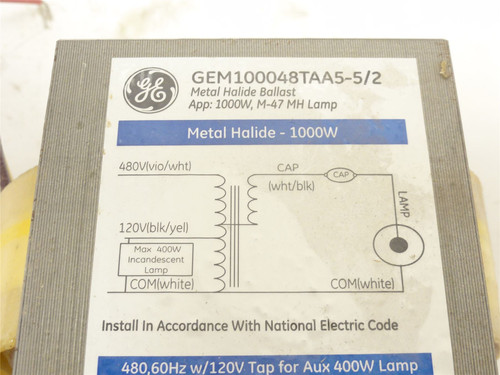 GE GEM100048TAA5-5/2; Metal Halide Ballast Kit 1000W; 480V