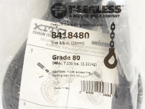 Peerless 8418480; Clevis Sling Hook W/Latch. Size: 3/8"