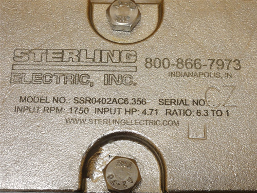 Sterling SSR0402AC6.356; Inline Reducer; 6.3:1 Ratio; 4.71HP