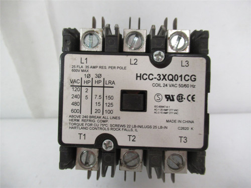 Hartland HCC-3XZ01CG; Contactor  25A 3P 600V Coil 24VAC