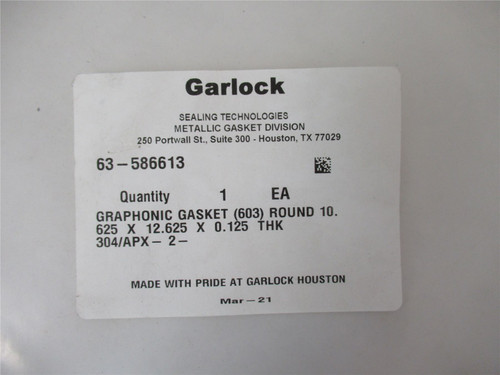 Garlock 63-586613; Graphonic Gasket(603) Round 10.625x12.625"