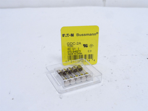 Bussmann GDC-2A; Box-5; Time Delay Glass Fuses; 2A; 250VAC