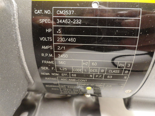 Baldor CM3537; AC Motor; 1/2HP; 230/460V; 3450RPM; 3-Phase
