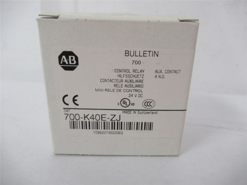 Allen-Bradley 700-K40E-ZJ; Control Relay 10A 4 NO Coil: 24VDC