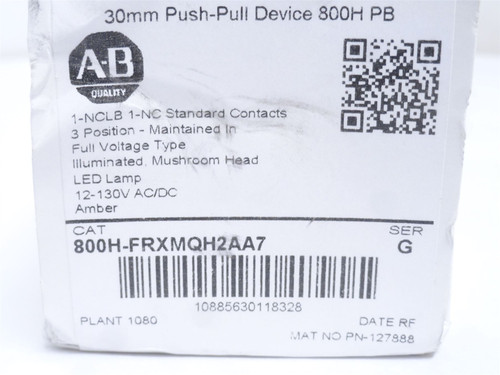Allen-Bradley 800H-FRXMQH2AA7; Amber Illuminated Switch