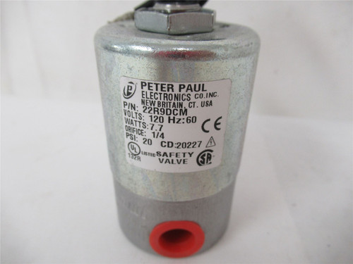 Peter Paul 22R9DCM; Solenoid Valve 120V 7.7Watt 1/4" 20PSI