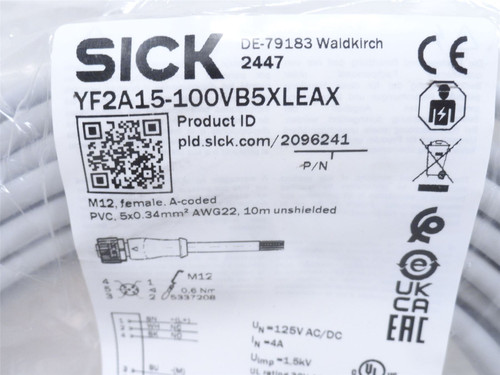 Sick YF2A15-100VB5XLEAX; Cable Assembly M12 Female 5-Pin; 10m
