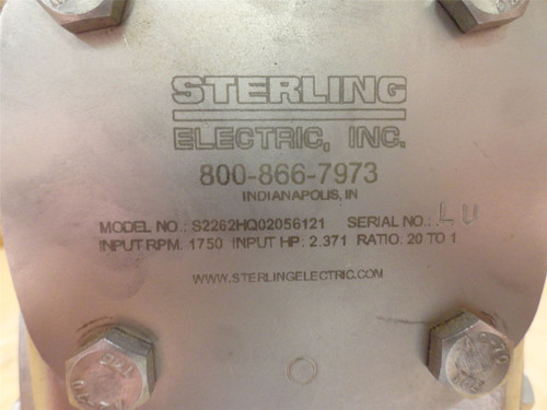 Sterling S2262HQ02056121; Gear Reducer; 20:1 Ratio; SS; RA