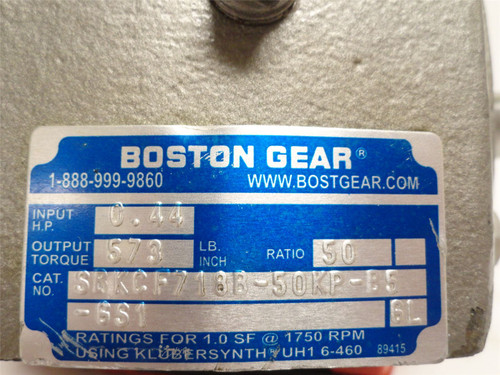 Boston Gear SBKCF718B-50KP-B5-GS1; Gear Reducer 50:1 Ratio; RA