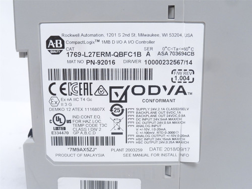 Allen-Bradley 1769-L27ERM-QBFC1B; CompactLogix 5370 L2