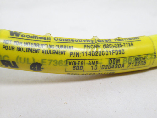 Woodhead 114020C01F030; Cordset; 600V; 10A; 4P; 3' Long; 4-Pin