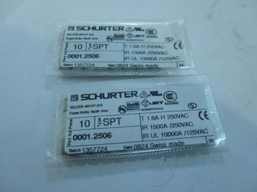Schurter 1.2506; LOT-18 Fuse; 1.6A; 250VAC