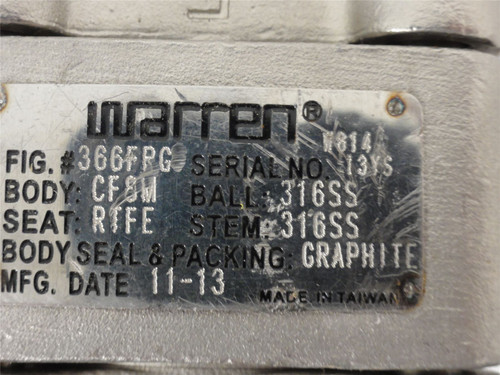 Warren CF8M-3/4; Ball Valve; 3-Piece; 3/4" Weld & Threaded; SS