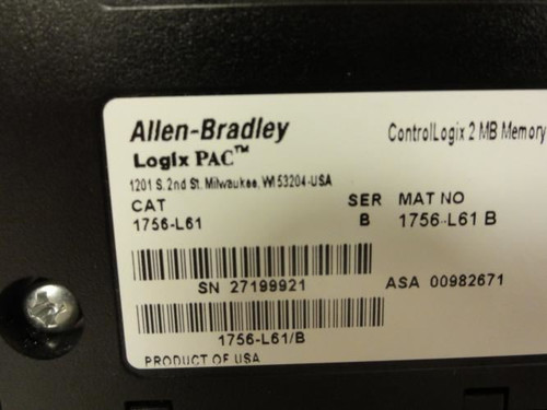 Allen-Bradley 1756-L61; Control Logix Processor 2MB Memory