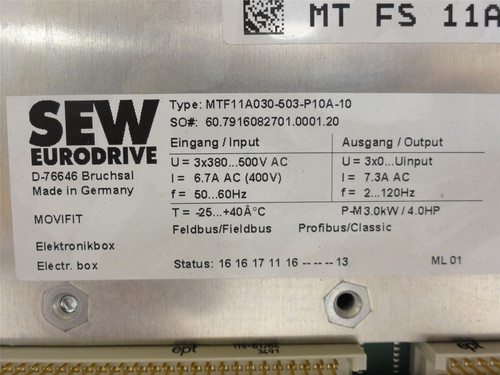 SEW MTF11A030-503-P10A-10; E-Box Inverter Drive; 3X380-500VAC