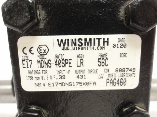 Winsmith E17MDNS175X0FA; Gear Reducer; 40:1 Ratio; RA; 0.39HP