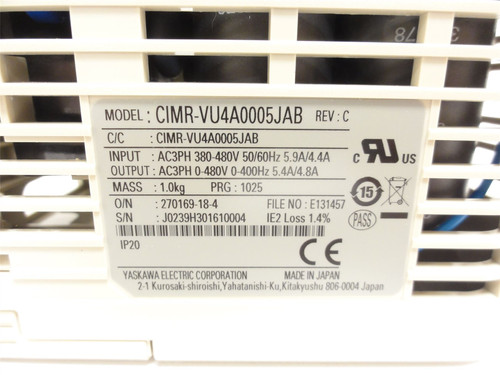 Yaskawa CIMR-VU4A0005JAB; Vari-Speed Drive 3Hp 380-480VAC