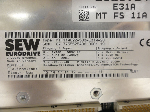 SEW MTF11A022-503-E31A-20; E-Box Inverter Drive; 3X380-500VAC